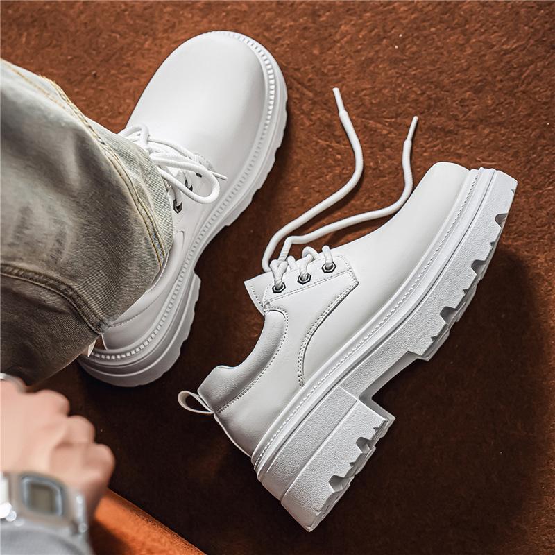 

Leather shoes autumn new outdoor leisure sports wear-resistant thick sole heightening black shoes 44 білий