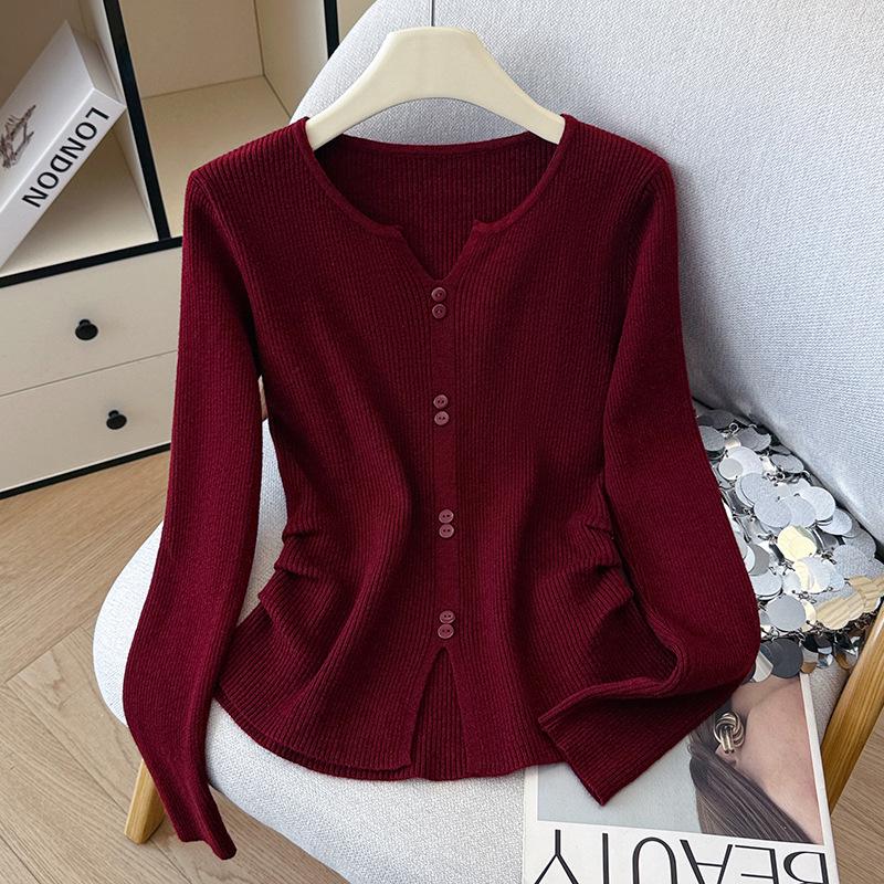 2026 Autumn/Winter Women's Stylish V-Neck Long-Sleeve Button-Up Sweater for Layering