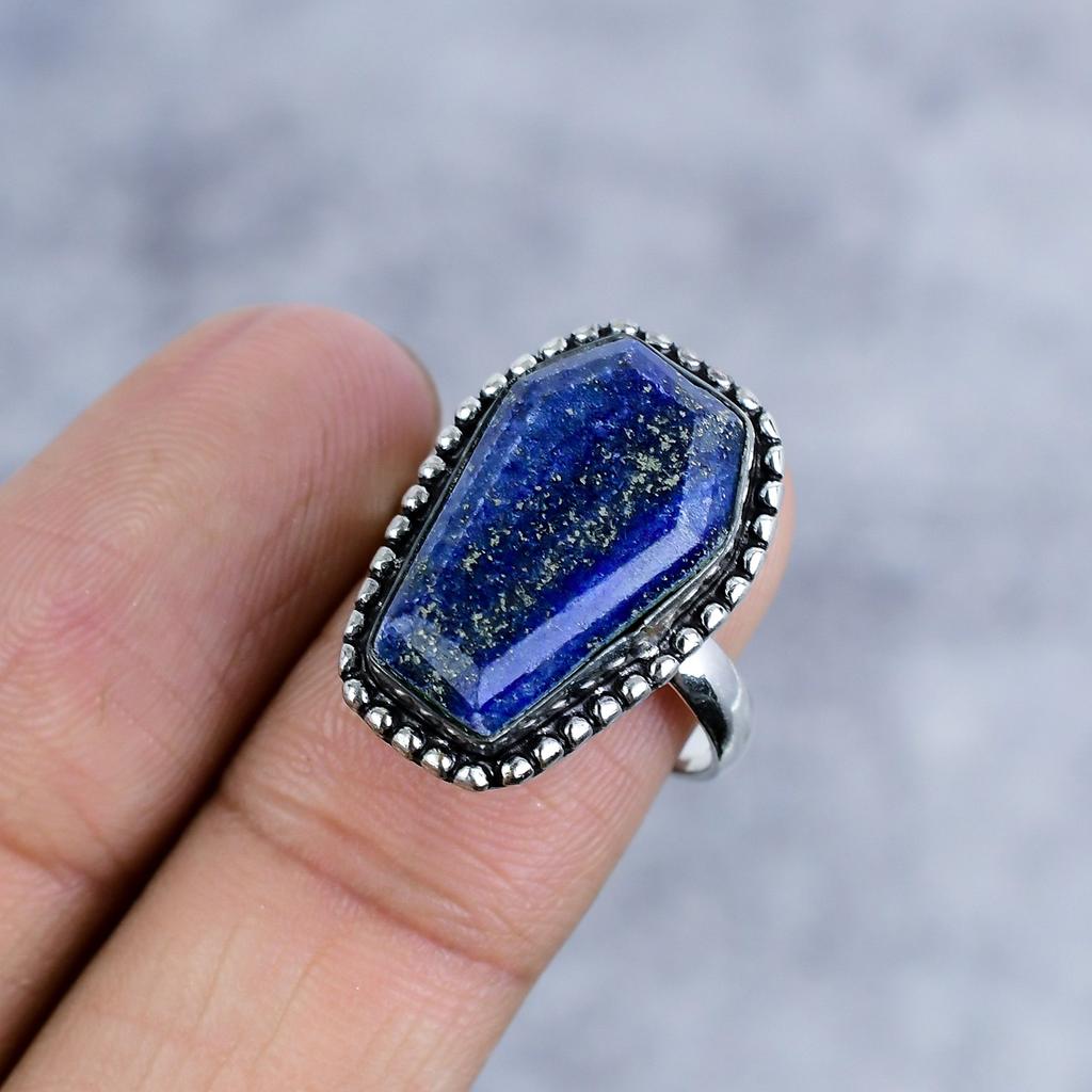 Lapis Lazuli Gemstone Handmade 925 Sterling Silver Jewelry Ring Size 8 M-2579