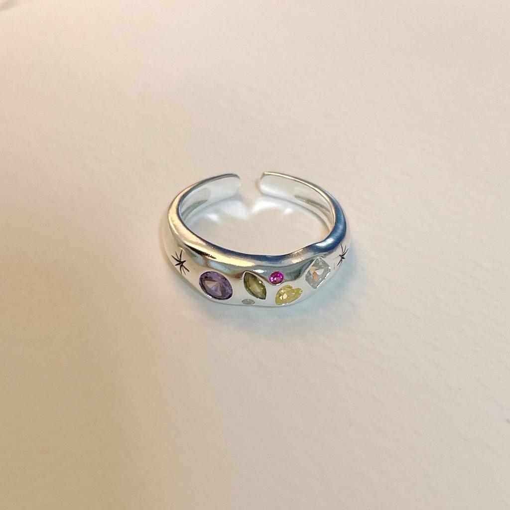 Colorful Heart Cubic Zirconia Adjustable Ring: Elegant & Trendy Women's Stackable Index Finger Jewelry