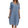 Women's V-Neck Loose Comfortable Short Sleeve Cotton Linen Dress