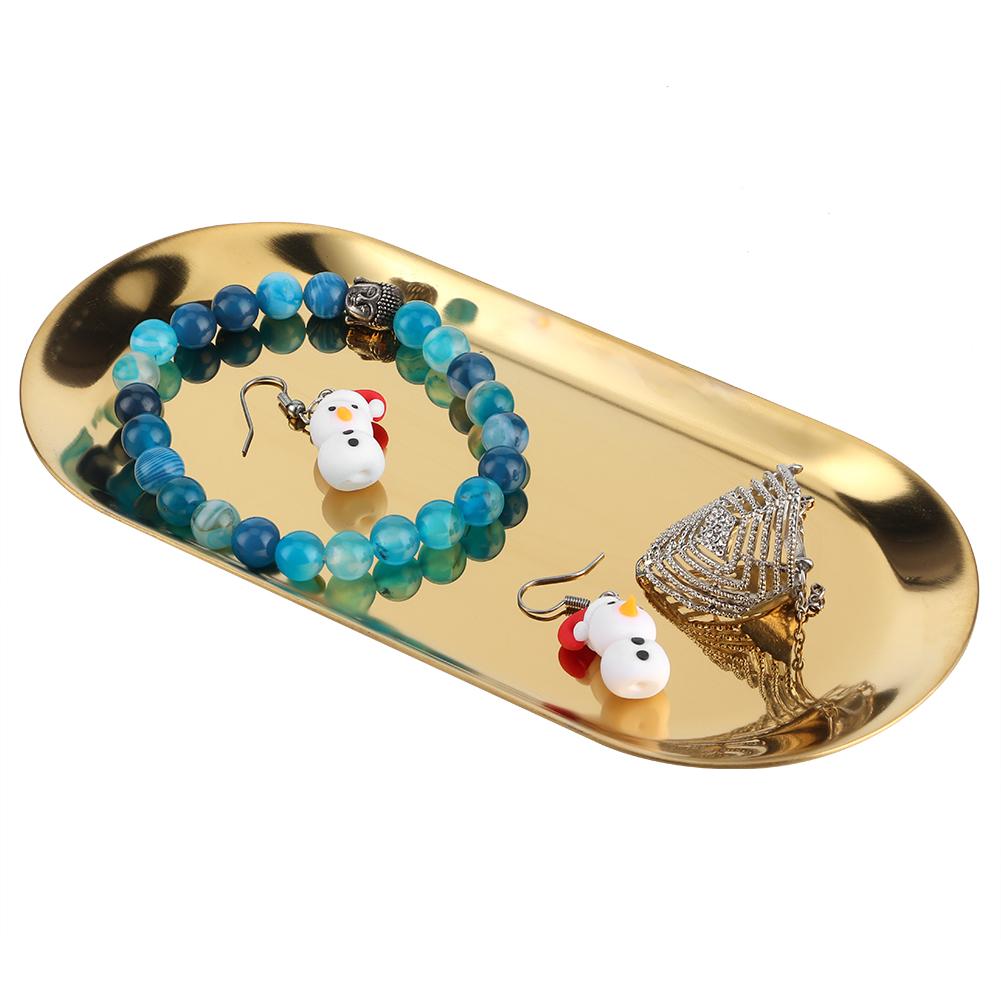 5pcs Stainless Steel Oval Shaped Towel Tray Cosmetics Jewelry Storage Tray Dish Plate OrganizerGold