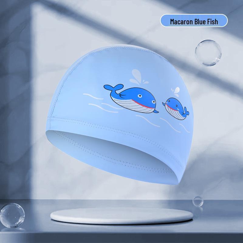 Kids' Cartoon Swim Cap with Waterproof Ear Protection & High Elasticity - Comfortable PU Cap for Boys & Girls, Customizable Logo Available.