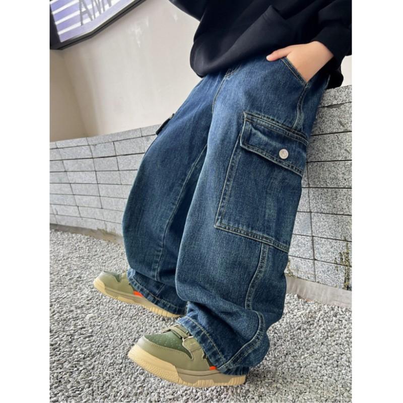 Frühlings- und Herbstkleidung für Jungen: Gerade geschnittene Denim-Arbeitshosen, Locker geschnittene Wide-Leg-Hosen für Babys
