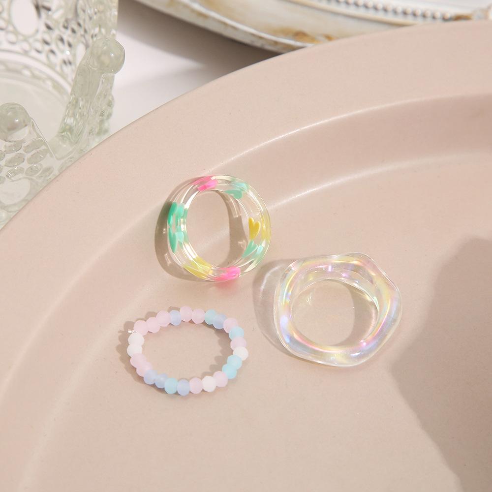 Trendy Colorful Transparent Resin Acrylic Rings Set for Women Trendy Geometric Square Round Ring Wedding Irregular Jewelry
