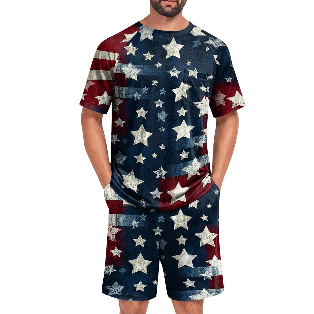 Conjunto de Pijama de Manga Corta para Hombre Suave Transpirable Ligero Camisa de Estar y Pantalones Cortos Conjunto de Ropa de Dormir para Verano Ropa de Casa