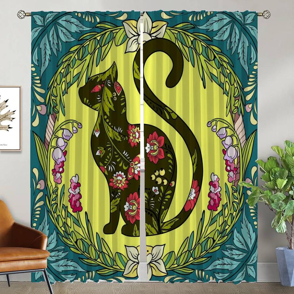 Zasłony do Sypialni Magiczny Kot Dekoracja Halloween Przegroda Zasłony do Wnętrza Domu do Salonu Zasłona Zaciemniająca Żaluzje