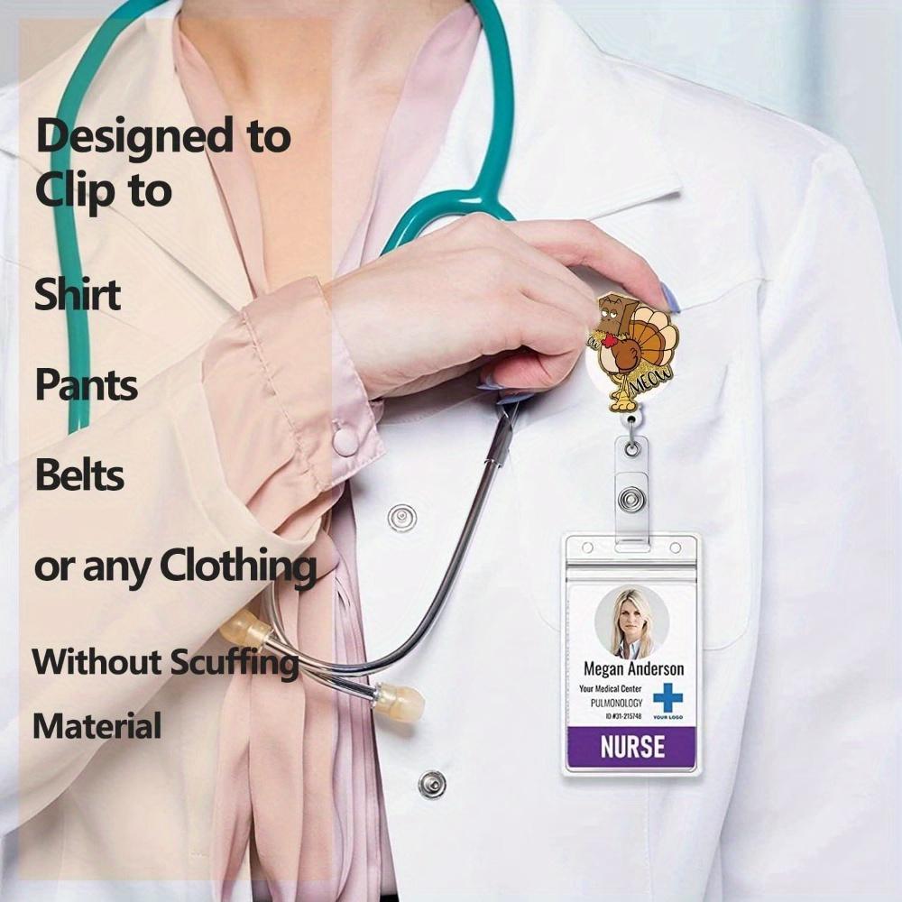 Thanksgiving Turkey Badge Reel. Durable, Retractable ID Clip for Nurses, Teachers & Office Staff.