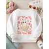 Kids Crewneck Sweatshirt, Soft Tone Floral Cute Ghost Graphic Print, Cozy Casual Long Sleeve Pullover