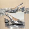 New Plus-size European and American Style Pointed Toe Stiletto High-heeled Sandals for Women with Crocodile Pattern and Back Strap.