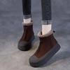 4CM Women Snow Boots Retro Thick Bottom Flat Platform Genuine Leather Zipper Winter Warm Ankle Boots For Women Cotton Shoes