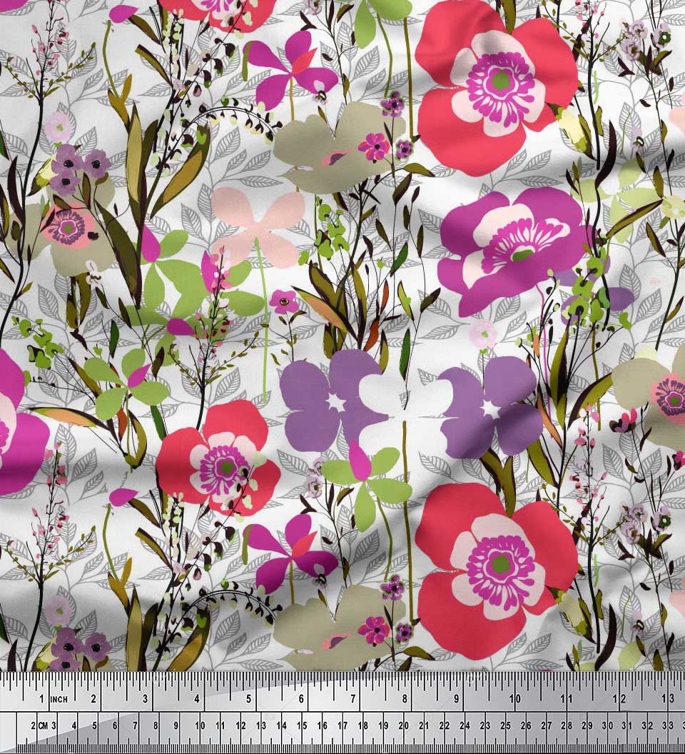 

Soimoi Orange Japan Crepe Satin Fabric Leaves & Floral Artistic Print Тканина на метри 42 дюйма 42 Inch Wide - Poly Crepe білий