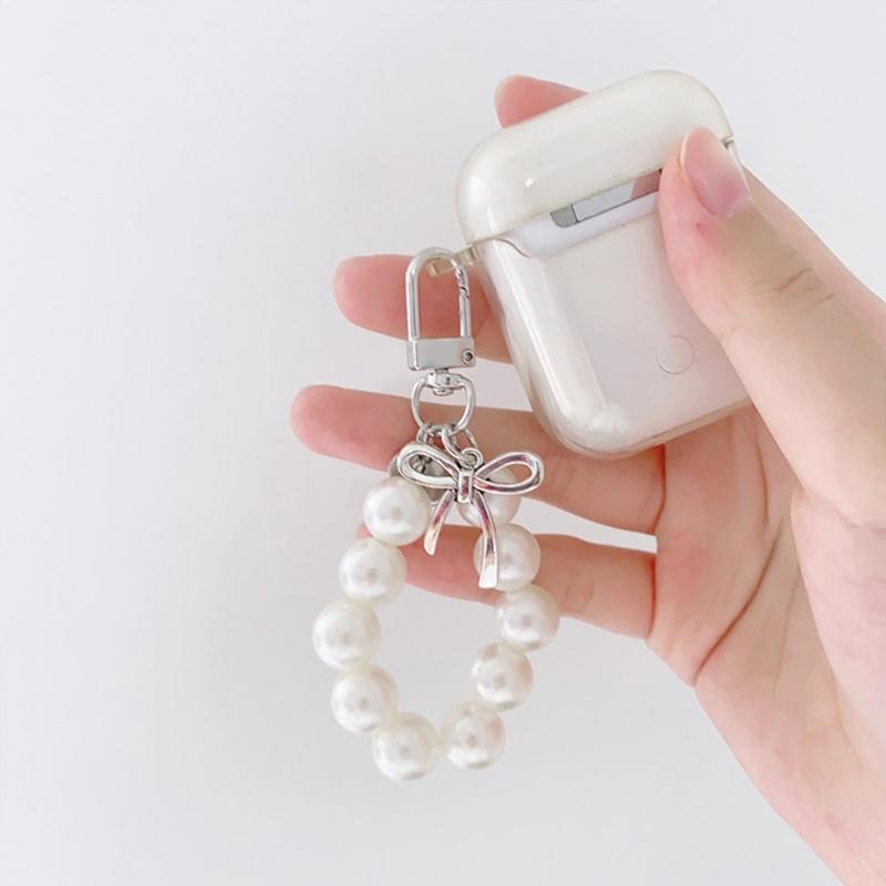 Bowknot Shaped Keychain Pendant Pearls Beaded Butterfly Knot Key Chain Fashionable Bow Ornament for Phones and Bag