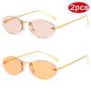 Protective Glasses 2pcs Rimless Oval Sunglasses Female Punk Metal Frame Gradient Lens Sun Glasses Multi Color Glasses UV400