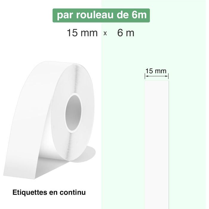 Étiquettes Thermiques Autocollantes - SUPVAN - E10 - 15mm x 6m - Imperméable - Haute Adhérence