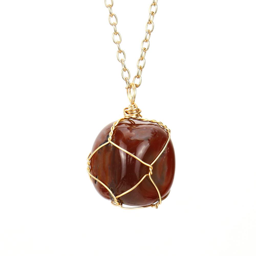 Handmade Gold Wire Winding Irregular Conformal Natural Stone Crystal Rough Stone Pendant Necklace N661