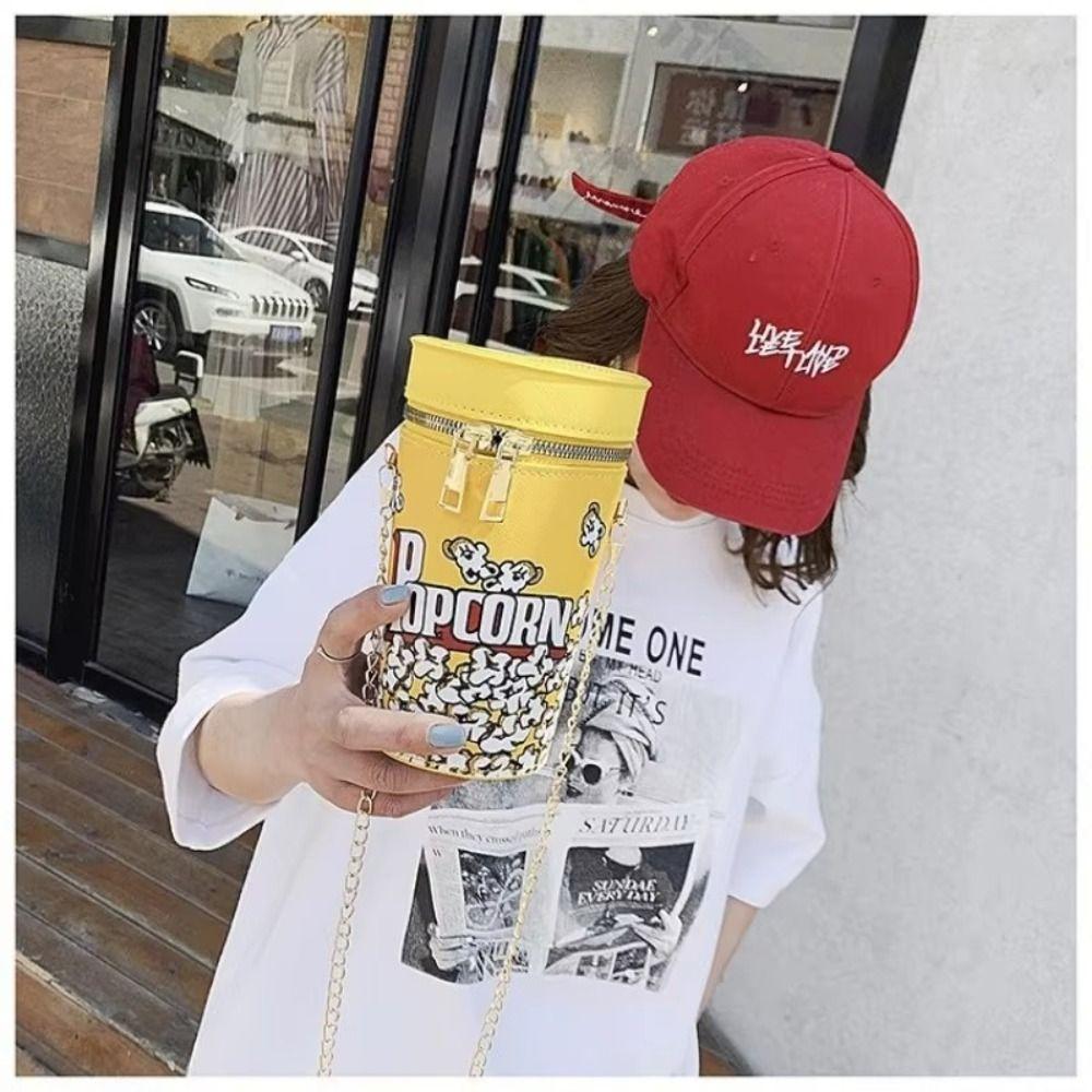 New PU Popcorn Design Bucket Bag Chain Creative Crossbody Bag Trendy Fashion Cylinder Purse