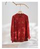 Golden Saddle Embroidered Stand Collar Shirt with Frog Button - New Chinese Style Long Sleeve Top (2026 Design)