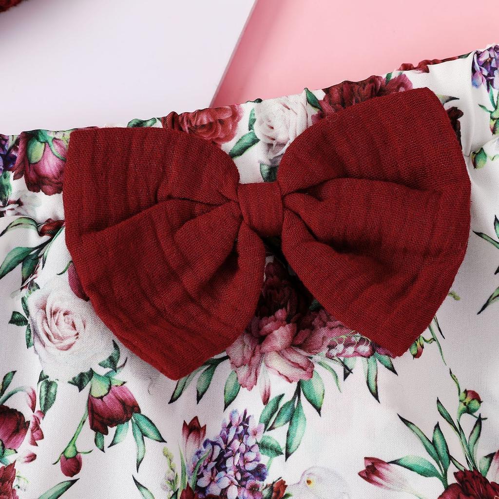 Neugeborenen Baby Mädchen Sommer Baumwolle Leinen Schleife Floral Strampler Kleid Body