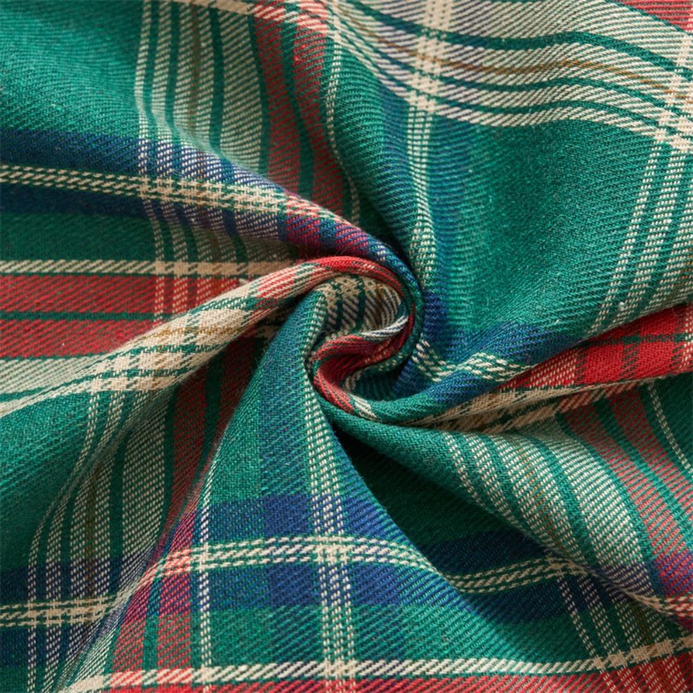 Vintage Red Green Checkered Tablecloth Christmas Plaid Square Table Cover with Fringe for Party Dining Decor