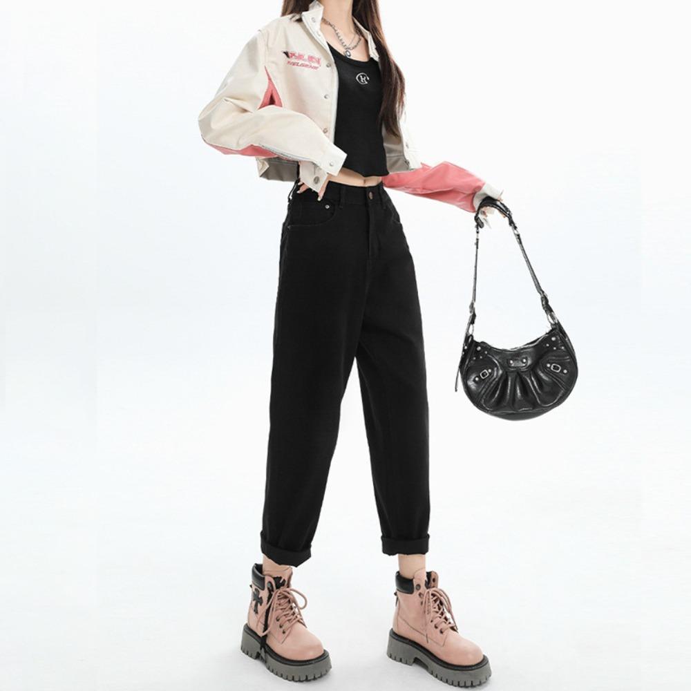 Autumn and Winter New Casual Versatile Harlan Jeans Women's Pear-shaped Figure High Waist and Thin Daddy Denim