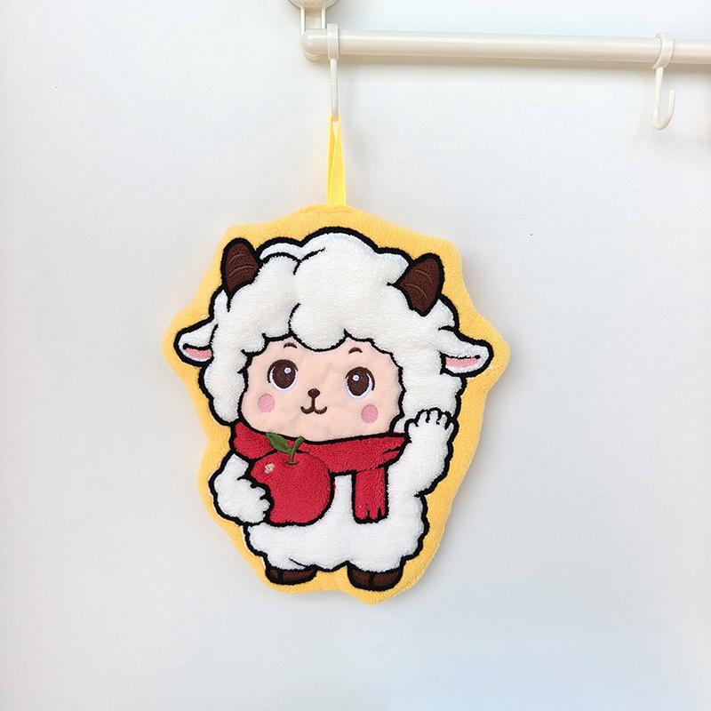 Cartoon Sheep Design Hanging Hand Towel Super Absorbent Thick Durable for Kitchen Bathroom Home Cleaning