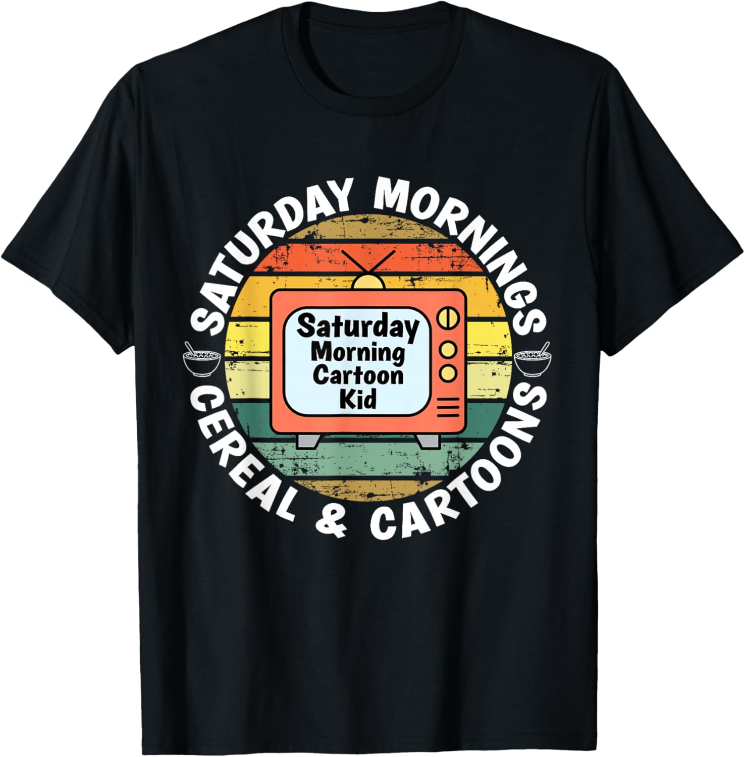 

70s 80s 90s Retro Kid Saturday Mornings Cereal and Cartoons T-Shirt 5XL різнокольоровий