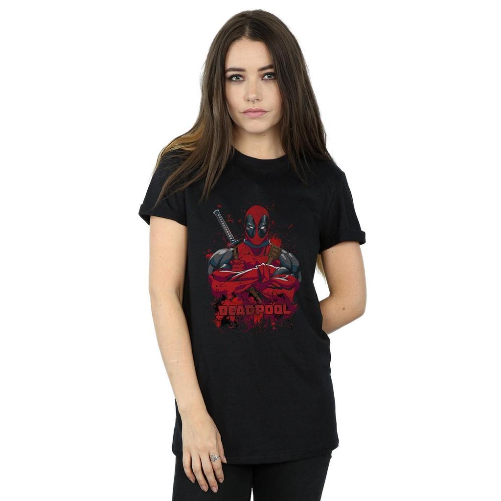 Marvel Womens/Ladies Deadpool Pose Splat Cotton Boyfriend T-Shirt