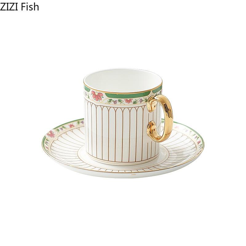 Classical Gold-plated Stripes Ceramic Cup&saucer Dining Table Coffee Cup Milk Mugs Afternoon Tea Teacup Fruit Juice Container