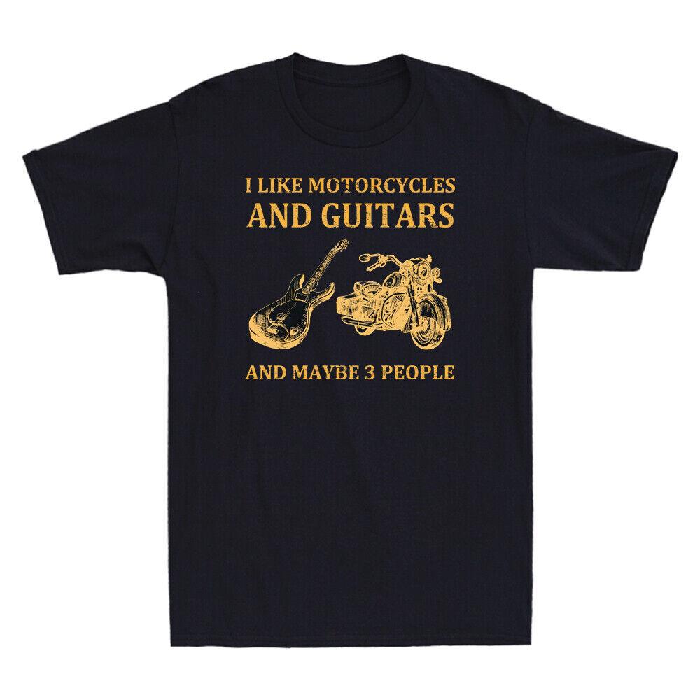 I Like Motorcycles And Guitars And Maybe 3 People Retro Men Short Sleeve T-Shirt M