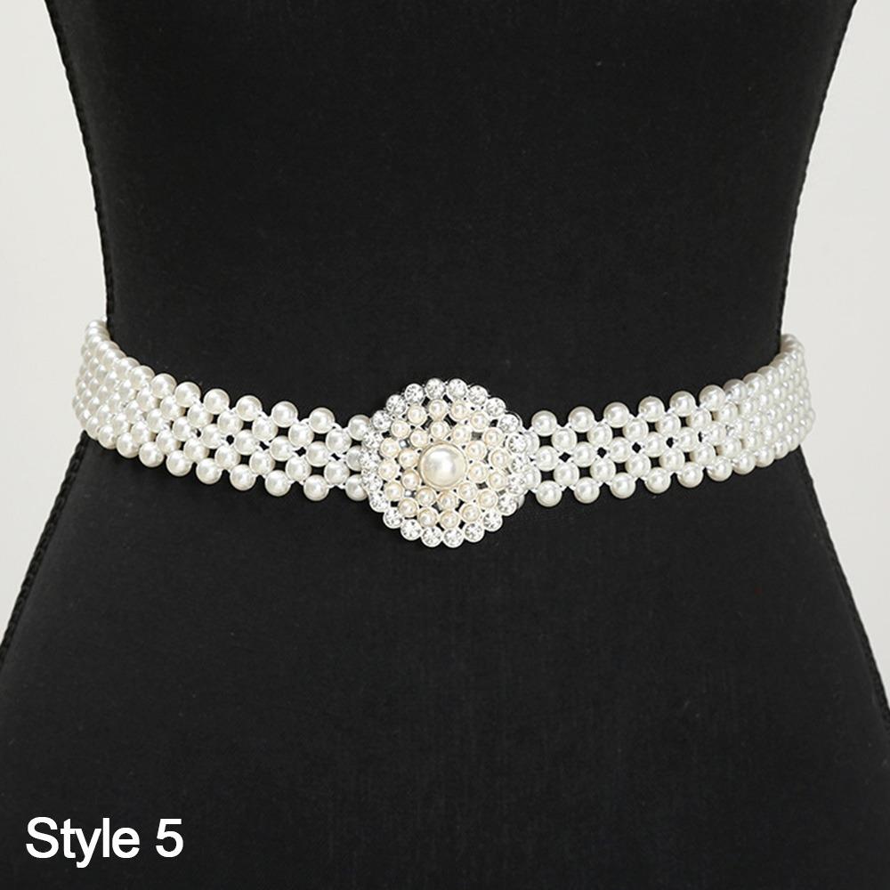 Ladies' Elastic Thin Waistband with Pearl Rhinestone Waist Chain Simple Korean Style Drawstring Belt Women Apparel Accessories