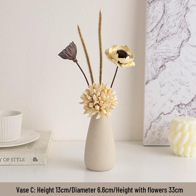 Cream Style Decorative Vases for Living Room, Bedroom, or TV Cabinet with Dried Flowers