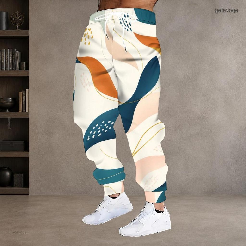 Men S Plus Size Geometric Printed Drawstring Waist Side Pockets Cuffed Ankle Jogger Pants