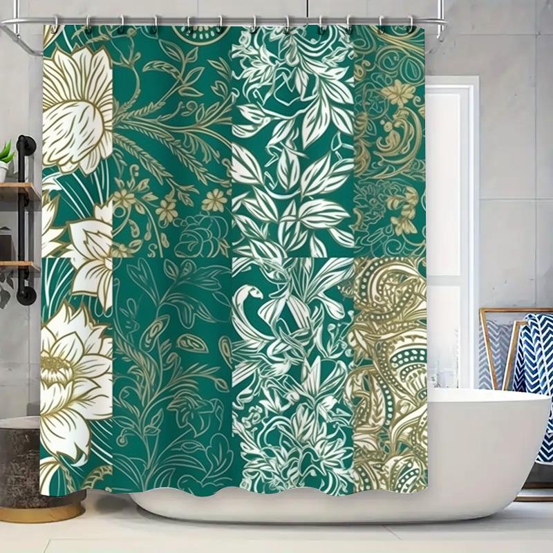 Luxurious Green Floral Printed Shower Curtain Bathroom Decor Waterproof Durable Fabric Various Sizes Available for Your Home Dec
