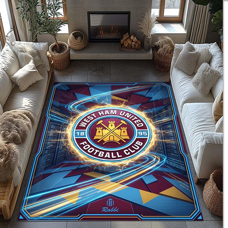 Tappeto in Velluto di Cristallo con Stampa del West Ham United Football, Comodo Assorbente d'Acqua Antiscivolo Tappeto per Pavimenti Interni