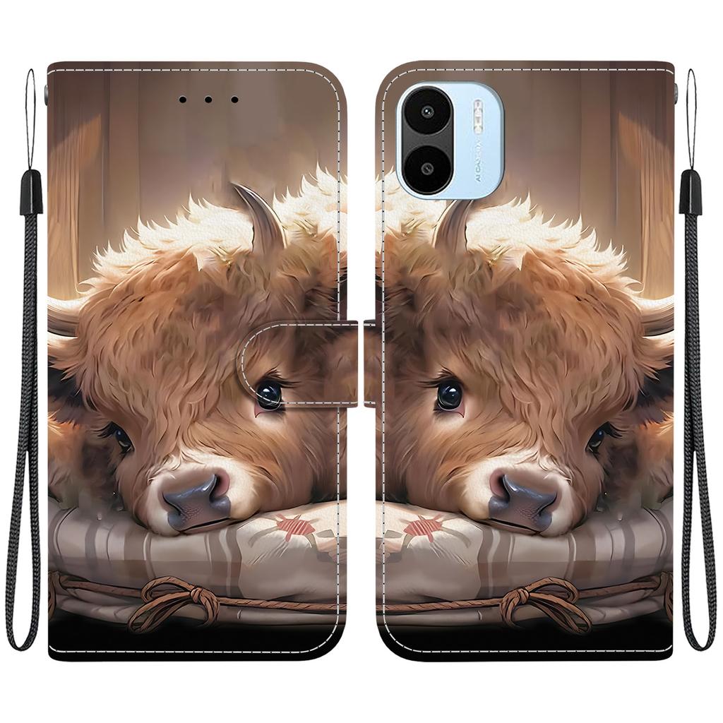 Handmade PU Leather Flip Case for Redmi A1/Redmi A2 Anti-Slip Shockproof Cover with Wrist Strap & Heart/Rose Cat Designs