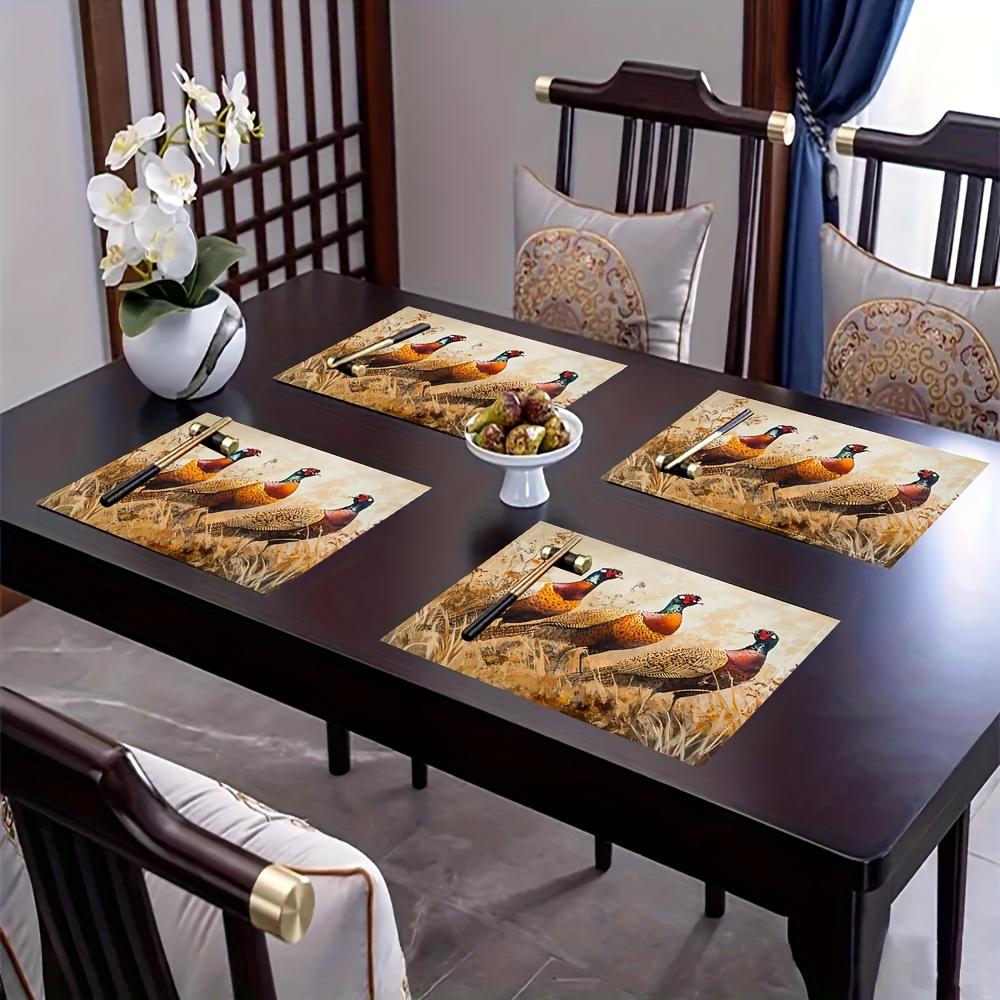 4pcs Placemats Autumn Pheasant Design, 12x18 Inches, Suitable for Kitchen and Dining Room Decor, Home Decoration, Family Dinner Table Setting, Party
