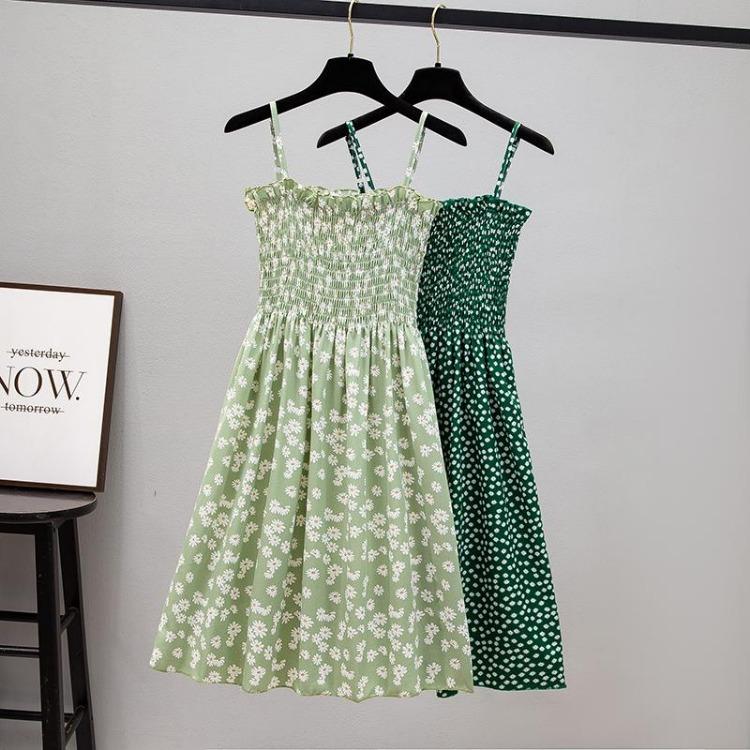 2023 Sommer Blumenbedrucktes Chiffon Mini Kleid Damen Lässig Mode Spaghetti Träger Ärmellos Elastisches Hochtaillenkleid