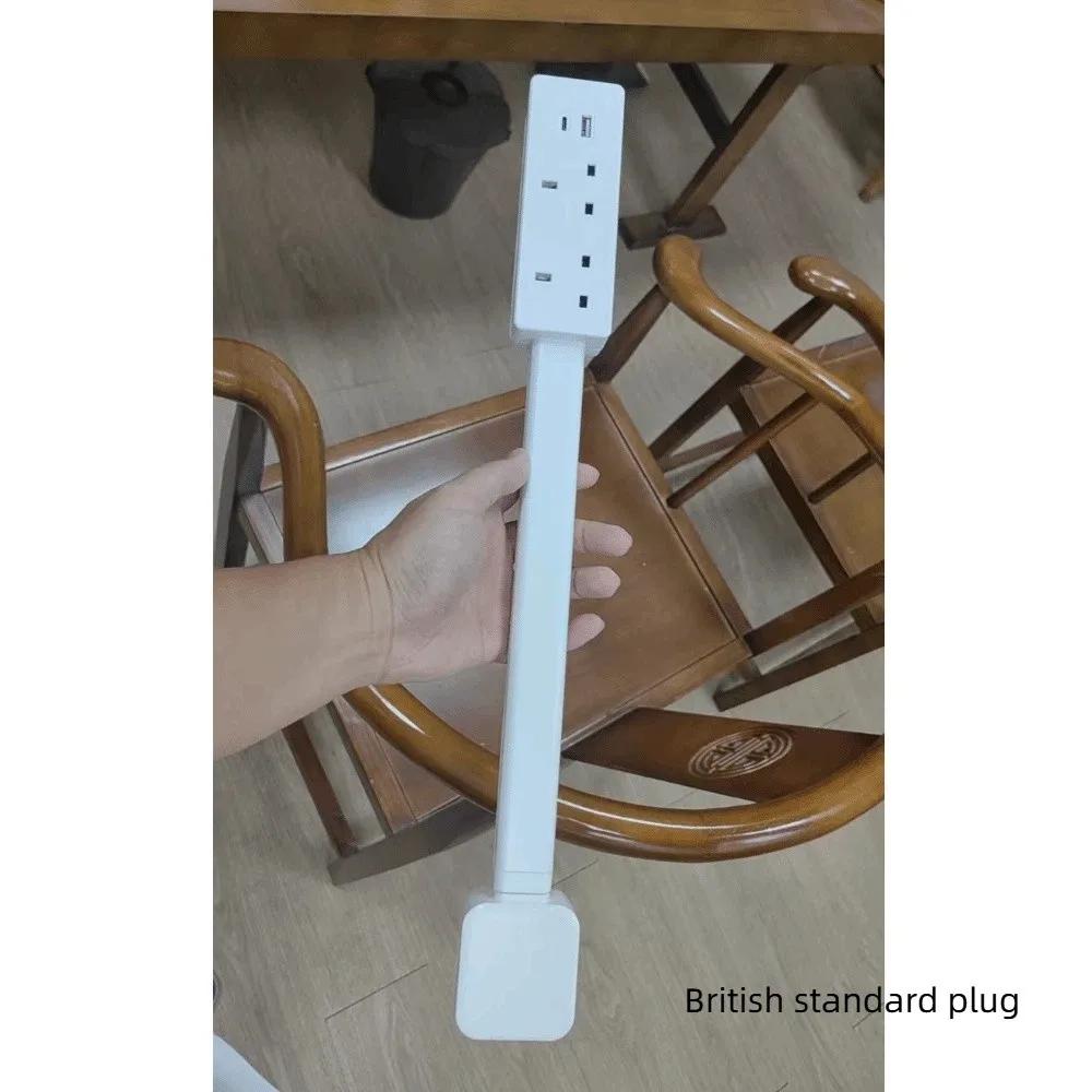 Rotates 180° Electrical Outlet Extender White Adjustable Length Flat Plug Power Strip Punch-free Power Expander for NightStand