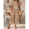 Women's Contrast Color Ethnic Print 2PCS Set Short Sleeve Top + Straight Pants Elegant Outfit For Summer