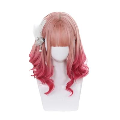 Peruka Gradientowy Różowy Lolita Peruki Średnia Luźna Fala Słodki Harajuku Japońska Peruka Cosplay Odporna na Ciepło Syntetyczne Włosy