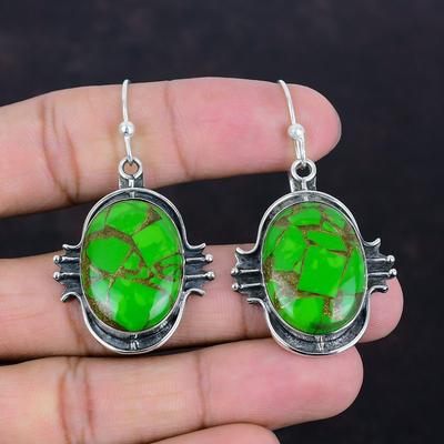 Copper Green Turquoise Earring 925 Sterling Silver Earrings Gemstone Earring Antique Jewelry Engagement Gift Handmade Earring Silver Jewelry