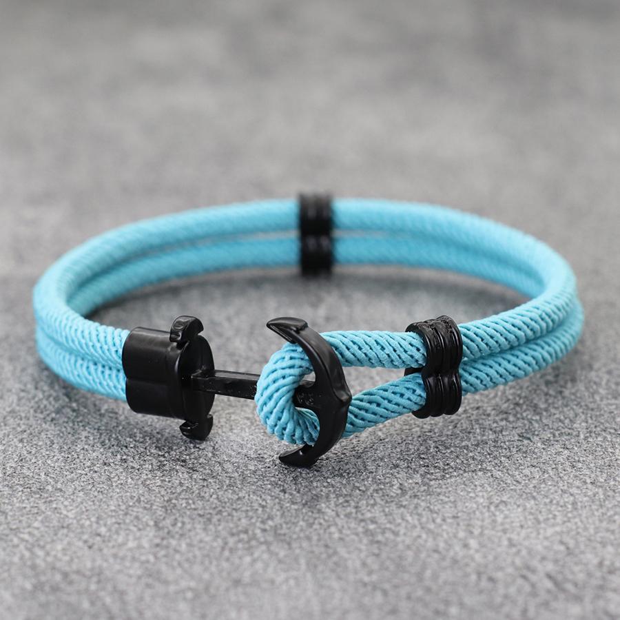 New Black Marine Anchor Bracelet For Men 4mm Bilayer Milan Rope Nautical Wrap Braclet Gifts For Him Surfing Accessories