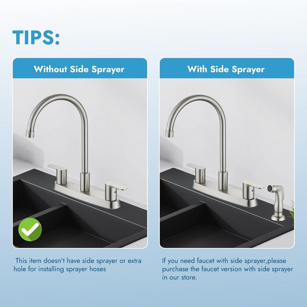 8 Inch Centerset Kitchen Faucet for Sink 3 Hole Dual Handle Kitchen Sink Faucets High Arc 360 Degree Rotating Spout with Supply Lines, Brushed