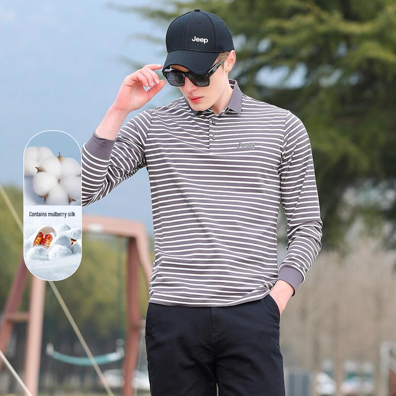 JEEP Men s Striped Long-Sleeve Polo Shirt L