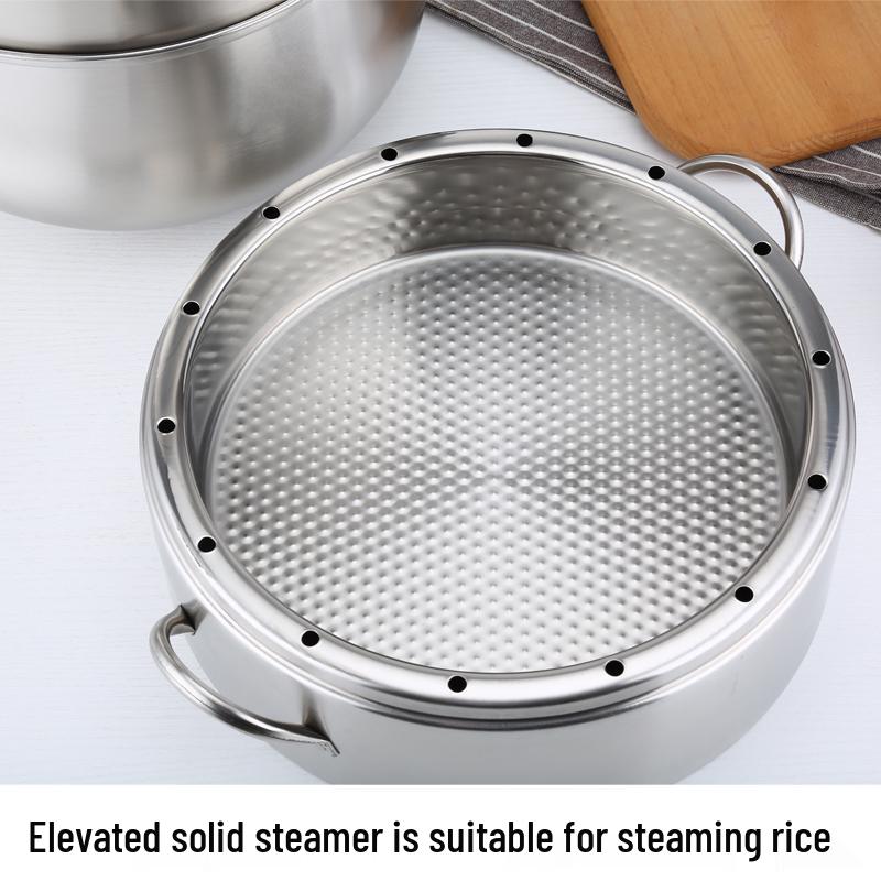 Thickened Stainless Steel Steamer Pot - 3-Layer, Non-Perforated, No Flavor Transfer, Energy-Saving Design for Cooking Rice.