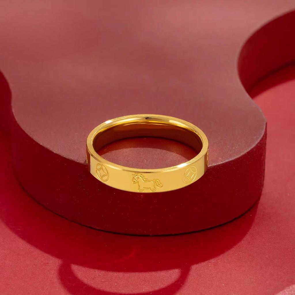 Gold-Plated Titanium Steel Ring: High-Color Retention, Smooth Surface, Fashionable Band for Men and Women