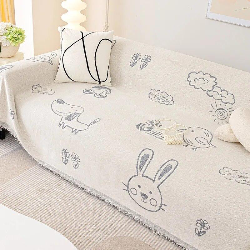 Cute Print Sofa Cover Chenille Sofa Towel Blanket Couch Cover Universal Anti-cat Scratch Sofa Cover for Living Room 1/2/3 Seater