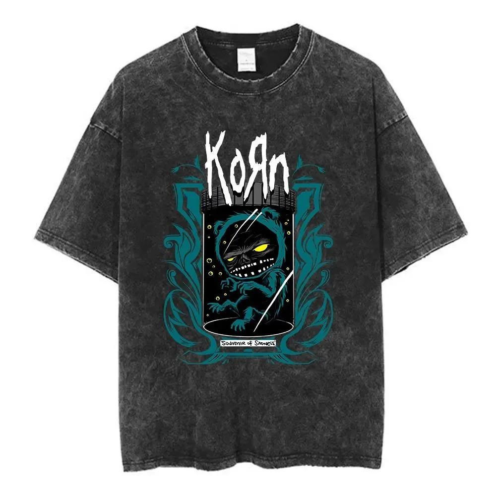 YK Korn Follow The Leader Jubiläum Washed T-Shirt Unisex Rundhals Lässig Bequem Mode T-Shirt