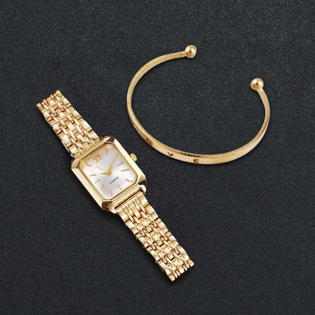 Women's Quartz Wristwatches Rectangle Ladies Fashion Golden Clock Top Luxury Gifts Bracelet Watches for Wife, Family, Friend
